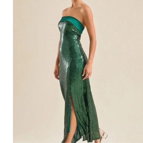 Alter’d State Sequin Strapless Gown. Green. Size Medium. NWOT. - Picture 4 of 8
